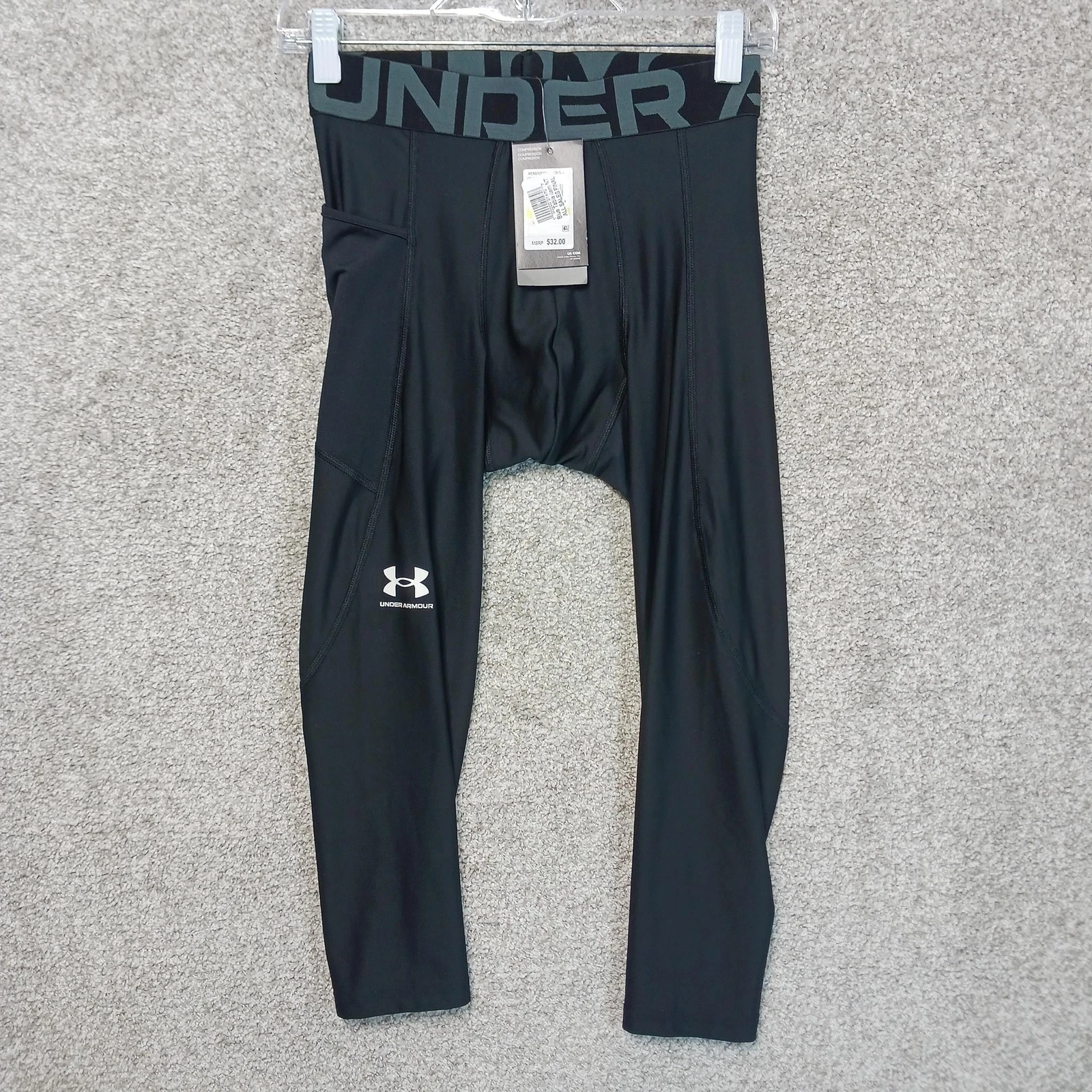 Under Armour Compression Pants Mens M Medium Black HeatGear Pocket Base Layer