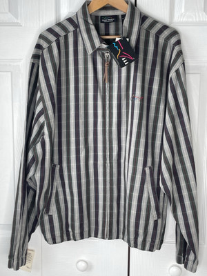 Greg Norman Collection Shark Logo  Plaid Stripe Men's L  Zipper Golf Jacket NWT
