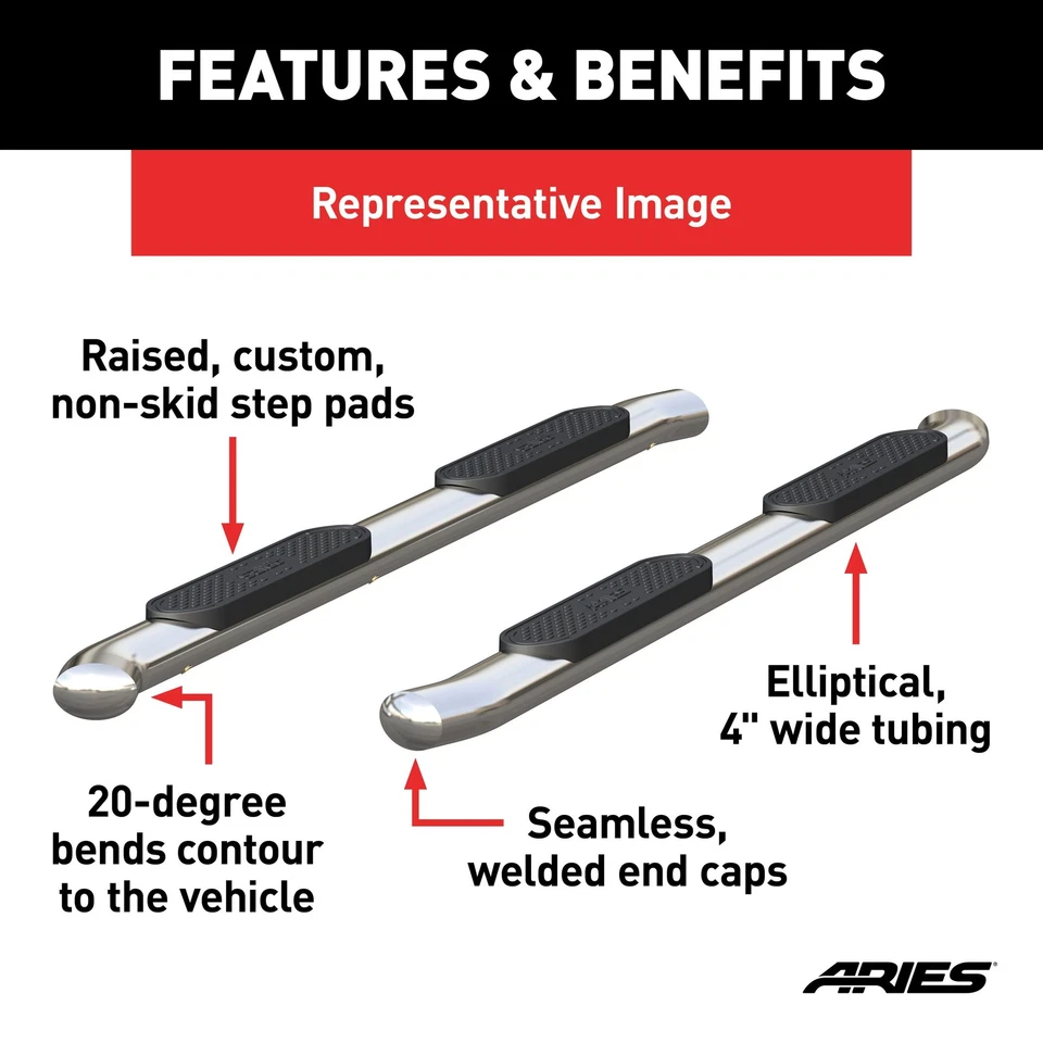 Aries 4" Stainless Oval Nerf Bars Steps for Classic Ram 1500/2500/3500 Crew - Imagem 4 de 4
