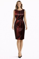 Tahari Dress Ruby Red Black Purple 6 Faux Stretch Silk Sheath NWT $198