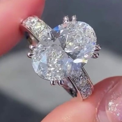 2.45Ctw Oval Cut Moissanite Eternity Style Engagement Ring 14K White Gold Plated