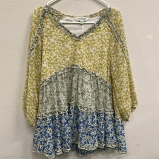 Davi & Dani oversized floral v-neck dolman sleeve colorful boho feminine tunic r