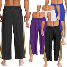 US Men Trousers Worship Dancewear Stage Pants Latin Costume Wide Metallic Casual