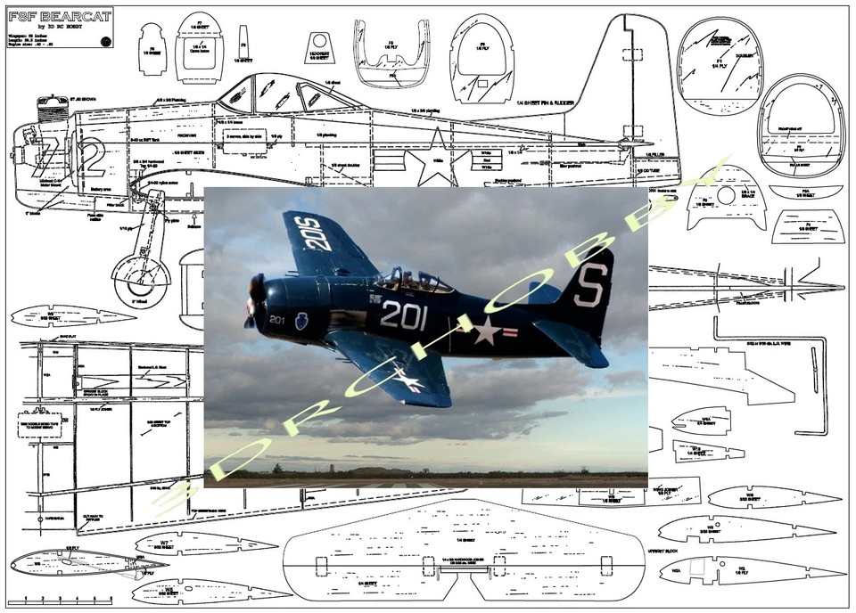 Grumman F8F Bearcat 52" WS RC Airplane Laser Cut Balsa Ply Short Kit ...