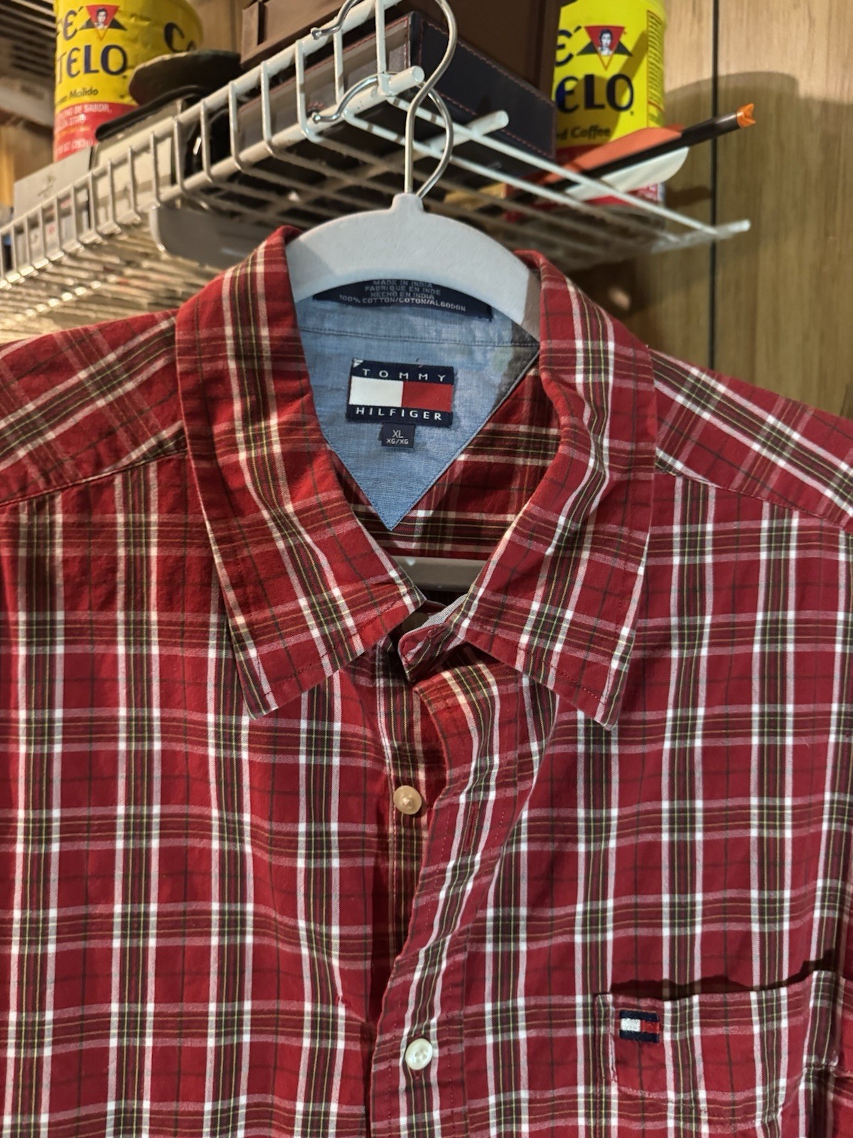 TOMMY HILFIGER Men’s Red/White Plaid Long Sleeve Shirt Size XL thumbnail 2