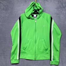 Nike Y2k Hoodie Girls Large Green Striped Swoosh Logo Ribbed Casual Wear Winter