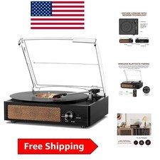 Vintage Bluetooth Record Player with 2 Built-In Speakers, 3 Speed Turntable