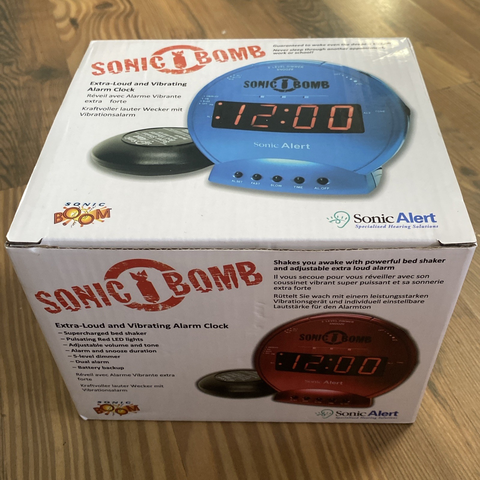 With Bed Shaker Blue Sonic Alert Vibrating Alarm New