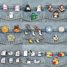 2-7pcs/set Animal Collection Enamel Pins Goose Parrot Cat Memes Frog Duck Raccoo