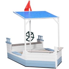Outsunny Wooden Sandbox with UV-resistant Canopy w/ Bench Seats