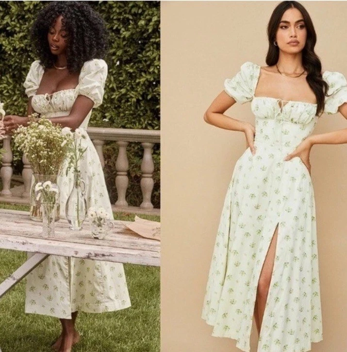 NEW House Of CB TALLULAH Ivory Floral Puff Sleeve Midi Dress size Small Women’s