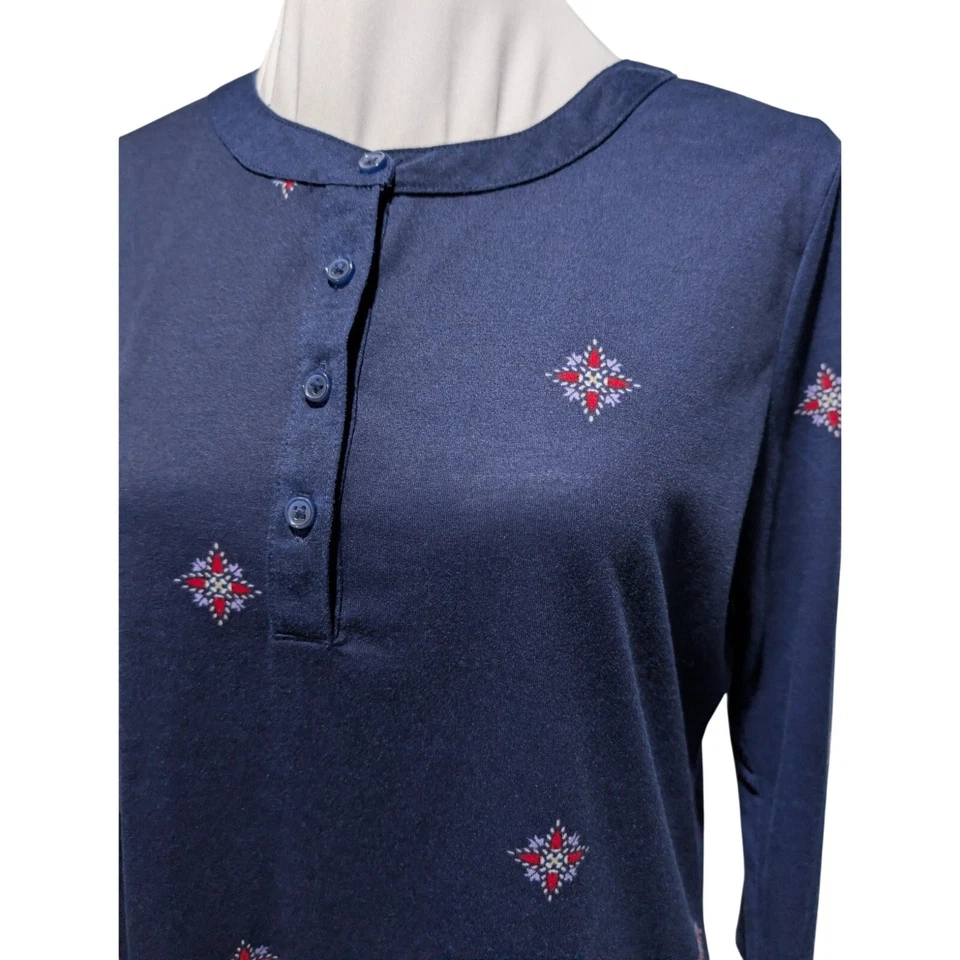 Camisa para mujer LIZ CLAIBORNE para mujer talla pequeña azul marino Henley damasco top túnica Foto 2 de 4