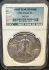 1986 $1 AMERICAN SILVER EAGLE NGC MS69 FIRST YEAR OF ISSUE GREEN LABEL