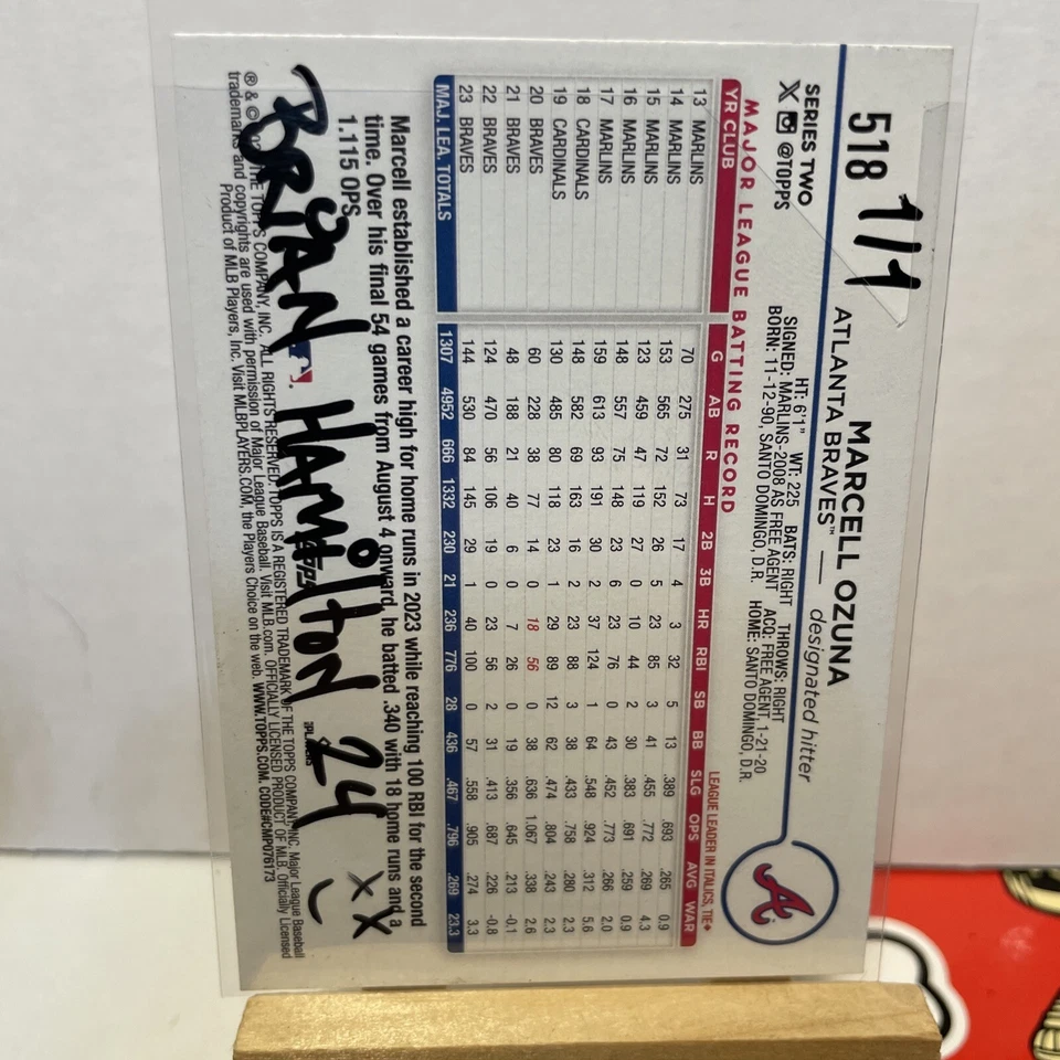 Специальная бейсбольная карточка 1/1 с ручной росписью - Изображение 2 из 3