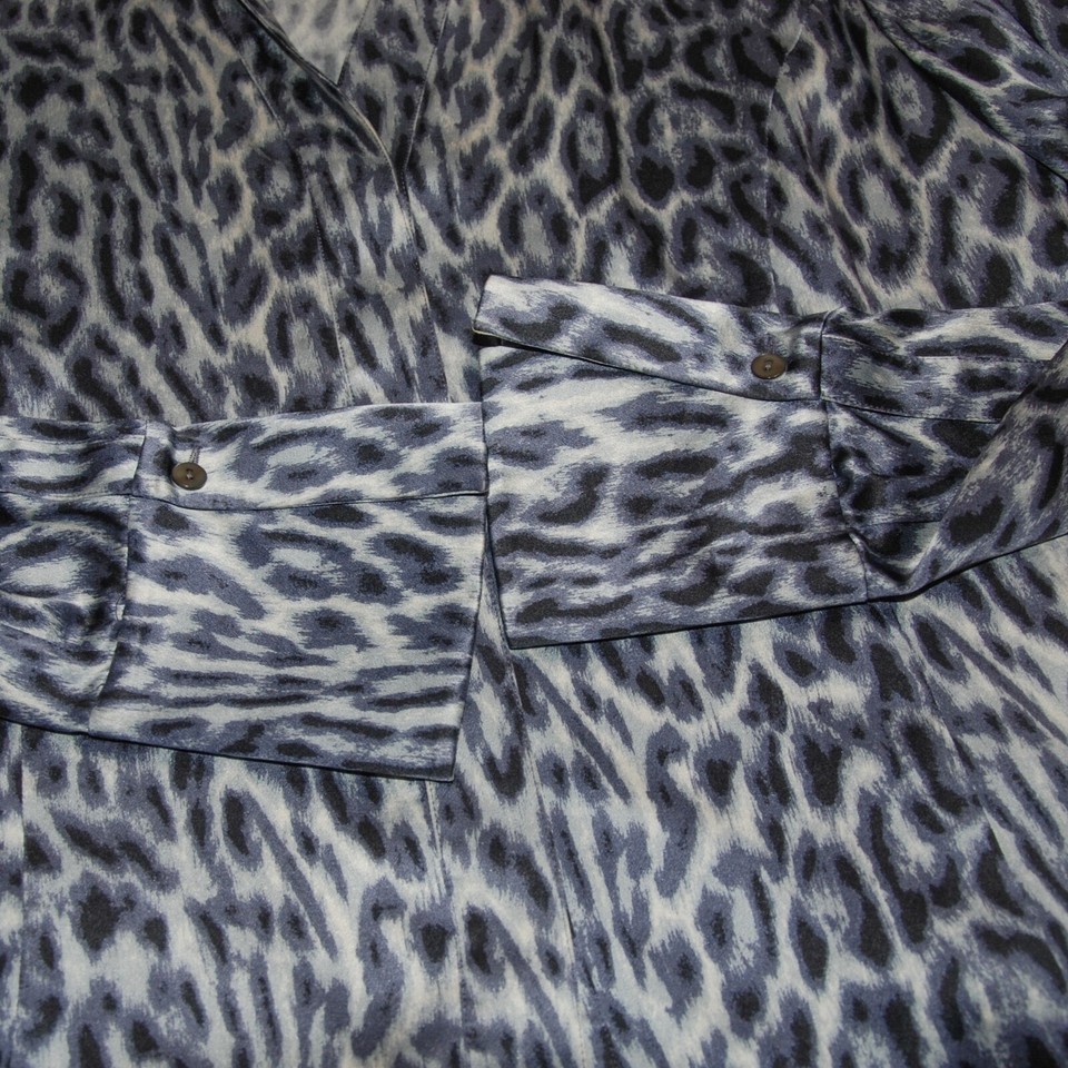 LAFAYETTE 148 New York Women's 12 100 Silk Black Gray Leopard Print