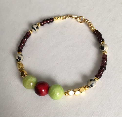 NEW Women’s Quartzite Jasper Semi Precious Stone Beads Bracelet 8.25” Gold Fill - Picture 3 of 4