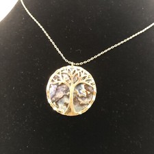 Tree of Life Fashion Jewelry Alloy Metal Abalone Shell Pendant 16  To 18  Chain