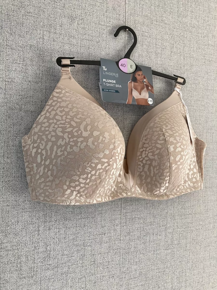 TU 40E Bra Beige Plunge T-Shirt Comfort Full Cup Padded Non-wired Support  Soft