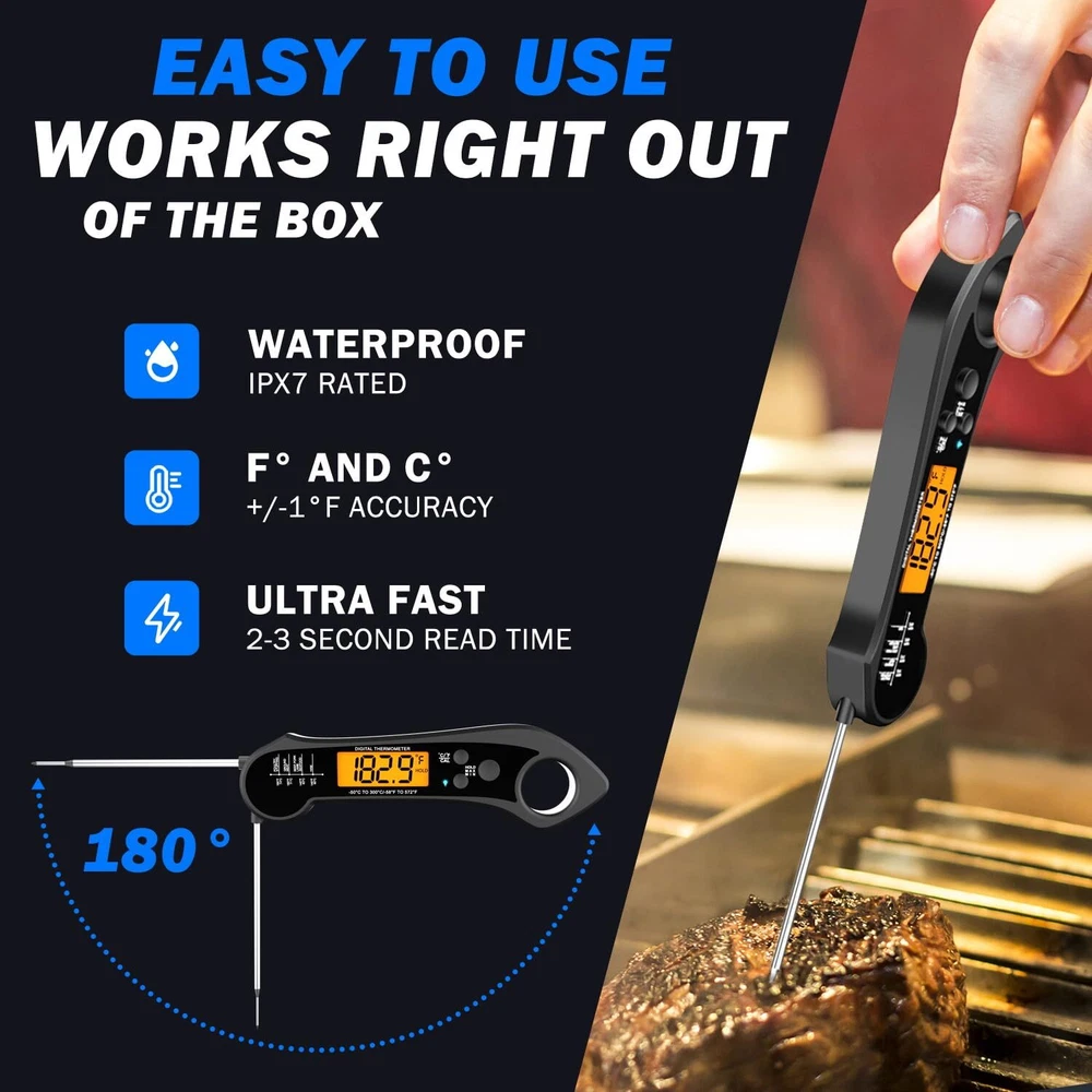 Meat Thermometer Digital, Instant Read Meat Thermometer for Grill and Cooking...