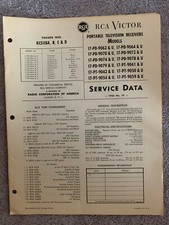 RCA 1958 T7 Service Data Portable TV 17-PD-9062 thru 9079, PT-9041 thru 9059, U