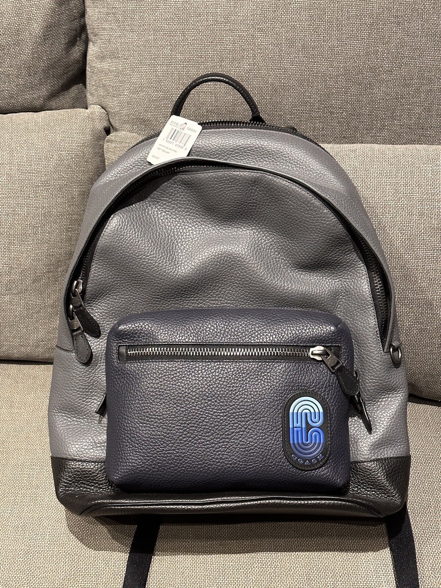 NWT COACH West Large Gray Pebbled Leather Backpack W/ Retro Logo