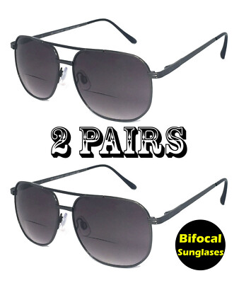 Large Pilot Bifocal Sun Reader Reading  Sunglasses Metal Frame Spring Hinges