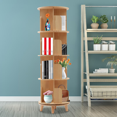 4-Tiers Rotating Bookshelf Bookcase Storage Rack Bookshelf Floor Standing