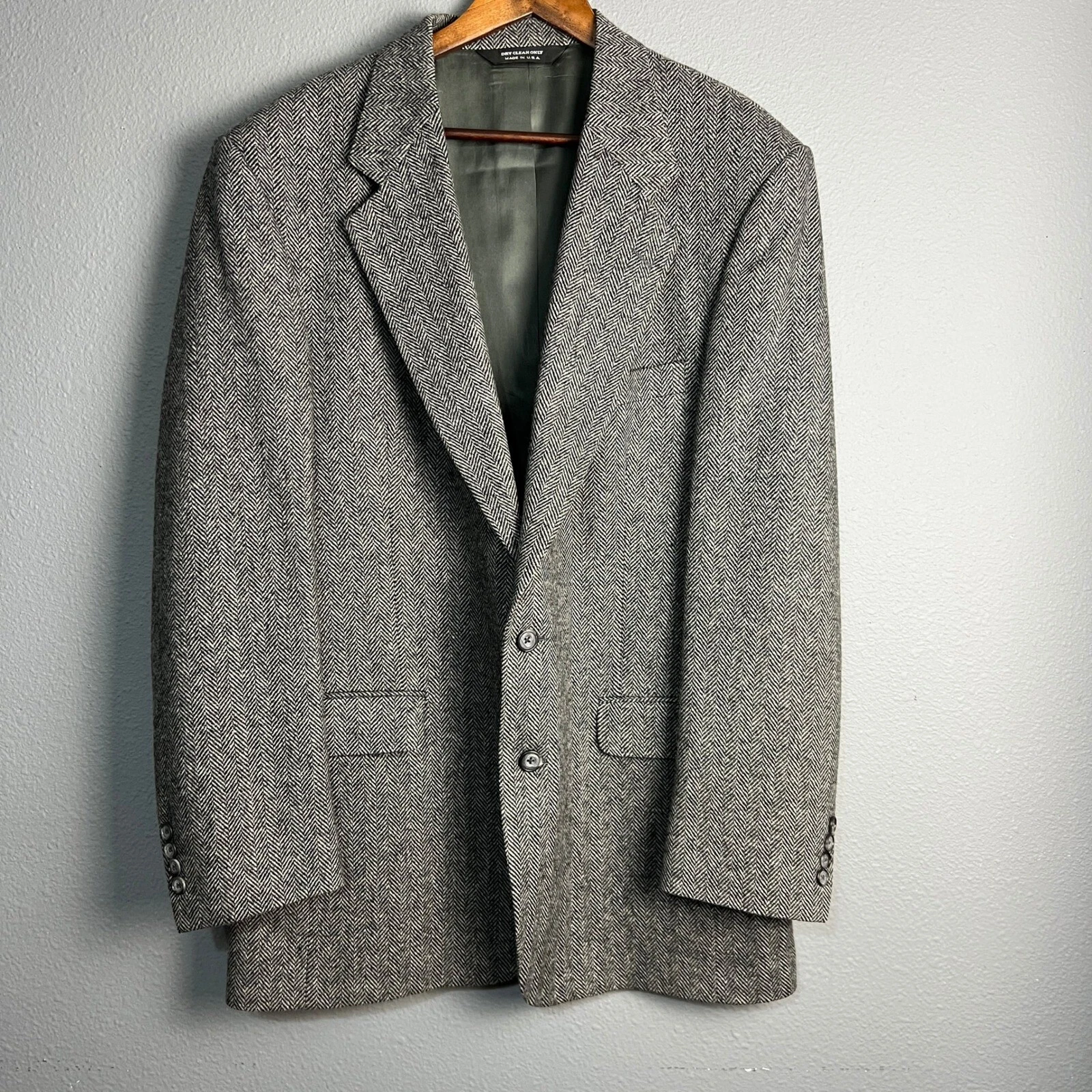 John Alexander Gray Herringbone Blazer Wool Blend Sport Coat Jacket Mens 42L