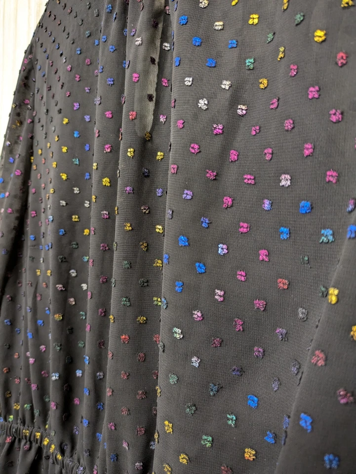 Vestido MODCLOTH Negro Chifón Arco Iris Clip Punto Lunares Manga Abullonada XL  Foto 3 de 4
