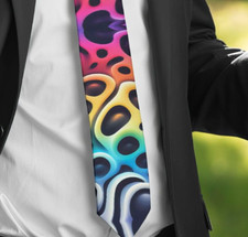 Handmade Leopard Tie Psychedelic Rainbow Necktie Cheetah Neckwear Rave Gift Mens