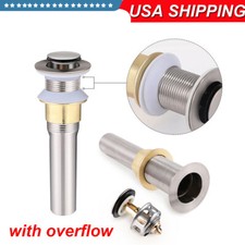 Bathroom Sink Pop Up Drain Basin Stopper With Overflow Strainer Basket 1 1/2"