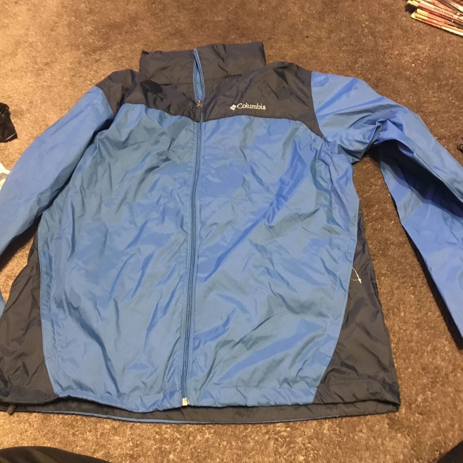 Columbia Glennaker Lake Rain Jacket Mens Large Blue Hooded Packable
