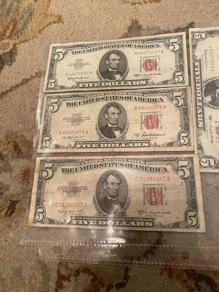 Two 1953 and Three 1963 Five Dollar Bills  - Image 2 of 4