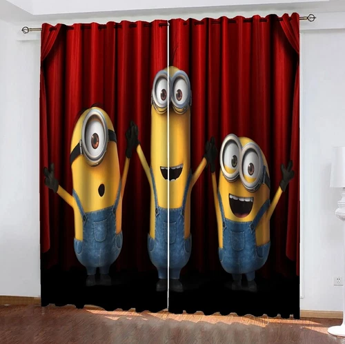 Cortina oscurecedora 3D Minions habitación infantil cortinas opacas ojales 2x regalo - Imagen 13 de 18