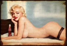 Tin Metal Plaque Nude Female  Coca Cola Marilyn Mancave Tiki Bar Shed Sign 255T