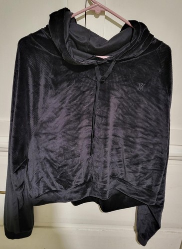 Victoria's Secret On Point Women's Black Cropped Velvet Hoodie Size XL - 第 1/3 張圖片