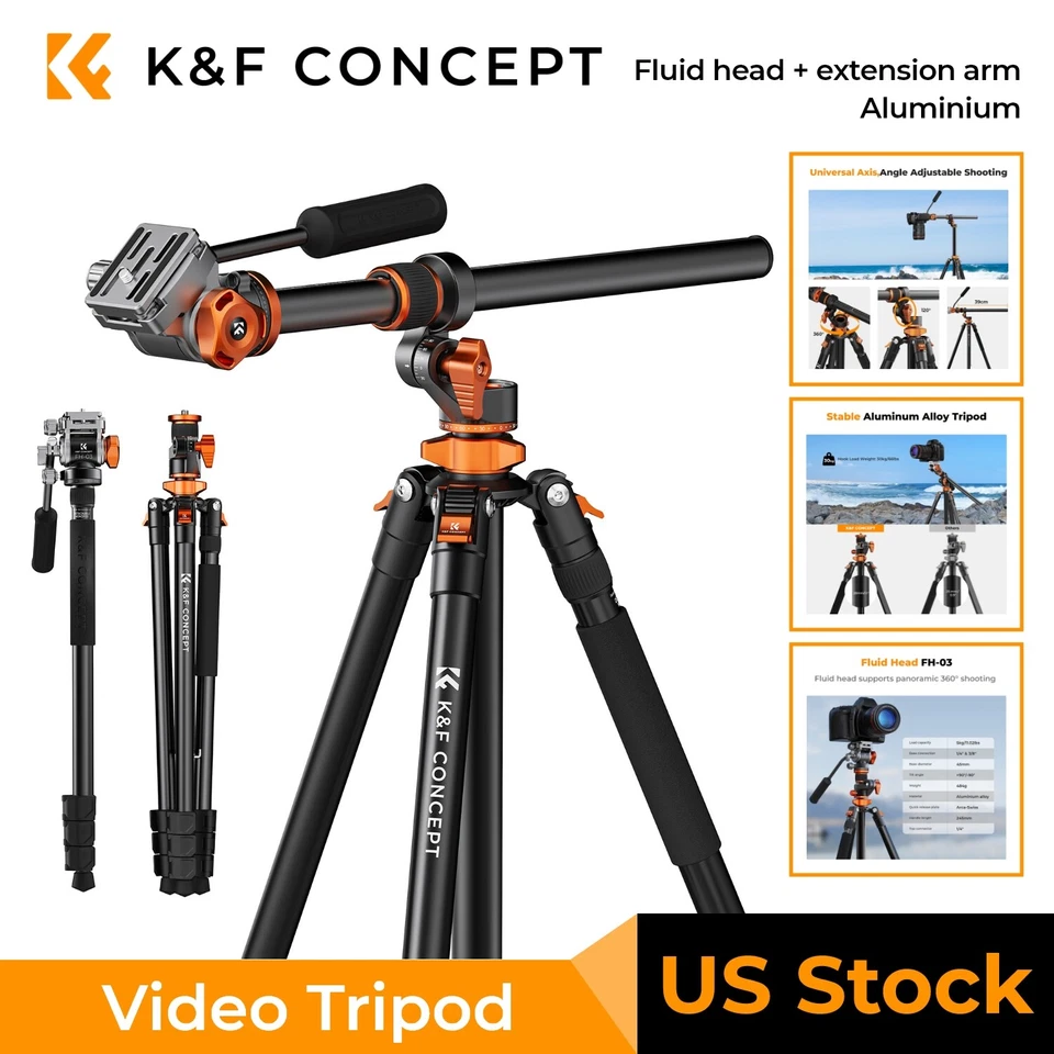 K&F Concept 91 inch Video Tripod Fluid Head Tripod Reversible Detachable Monopod - Image 2 of 4