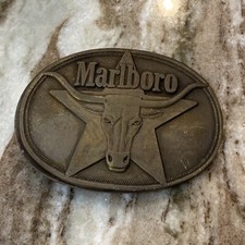 Vintage 1987 Solid Brass Philip Morris Marlboro Belt Buckle Longhorn