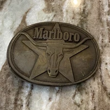 Vintage (1987) Solid Brass Philip Morris Marlboro Belt Buckle Longhorn