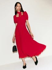 Reformation Chrissie Midi Dress Red Georgette Size 2