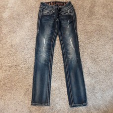 Rock Revival 26 Skinny Jeans, Denim, Embroidered Pockets, Inseam 32", D
