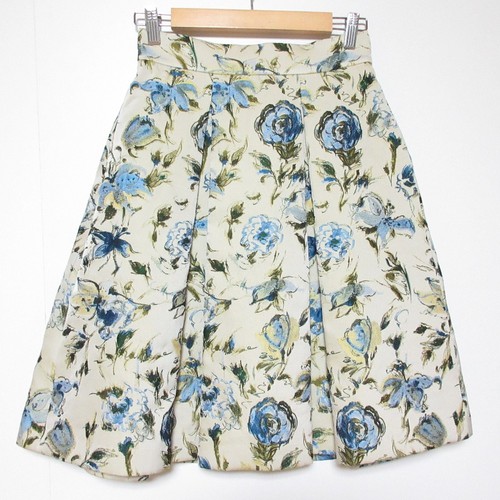 ANAYI Flower Jacquard Box Pleated Skirt, Size 38, Beige Women USED