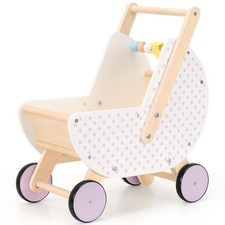 Wooden Baby Walker Doll Stroller Adjustable Handle Push Cart, Anti Tip, Q...