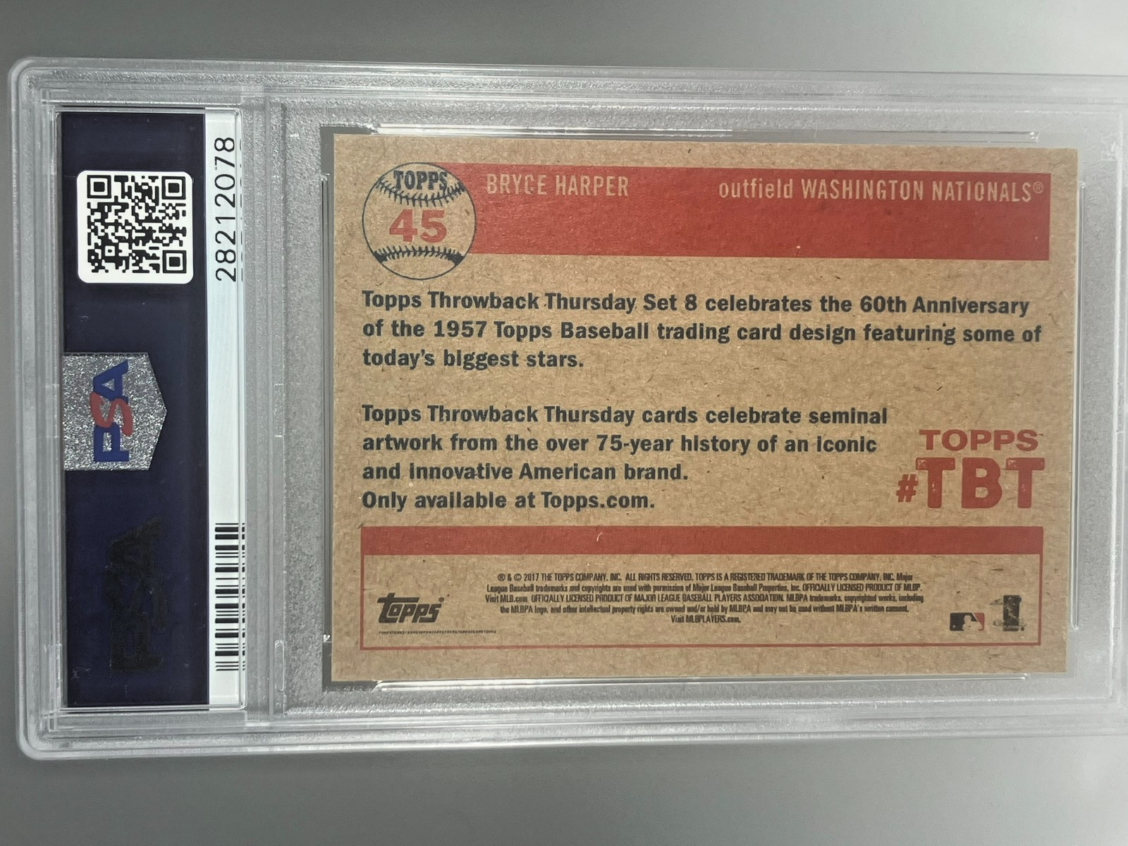 2017 Topps Throwback Thursday TBT BRYCE HARPER #45 White Border PSA 10 view 2