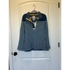 Joules Saunton Salt Blue and Cream Striped 1/4 button Sweatshirt Size 14