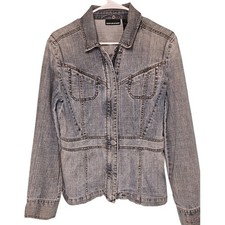DKNY Jeans Vintage Womens Blue Denim Tailored Jacket Hidden Zipper Snap Western