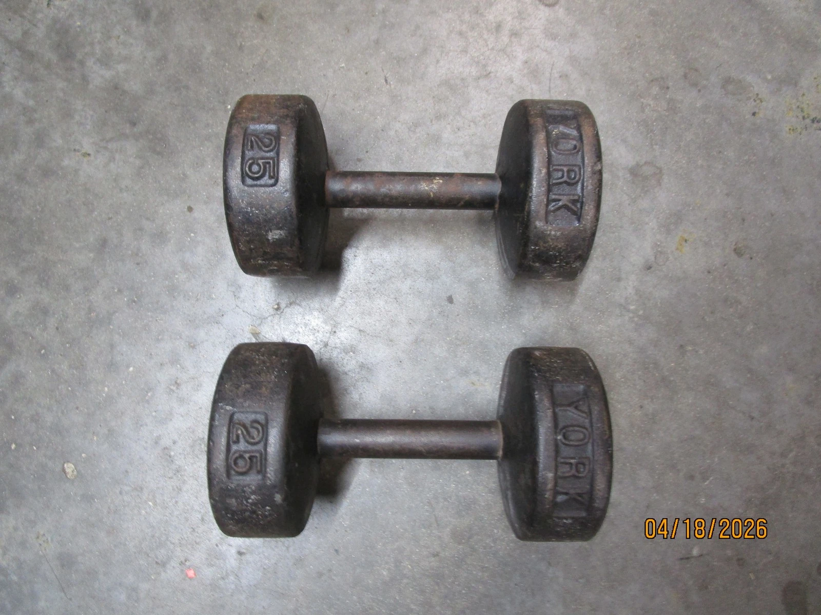 2 Vintage 25lbs YORK Round Dumbbells