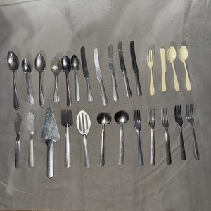 Vintage Aluminum Child's Toy Silverware Flatware  Play Set Made USA 20pc