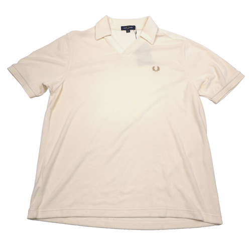Fred Perry Ecru Baumwollmischung Frottee offener Kragen Poloshirt Herren Größe Large