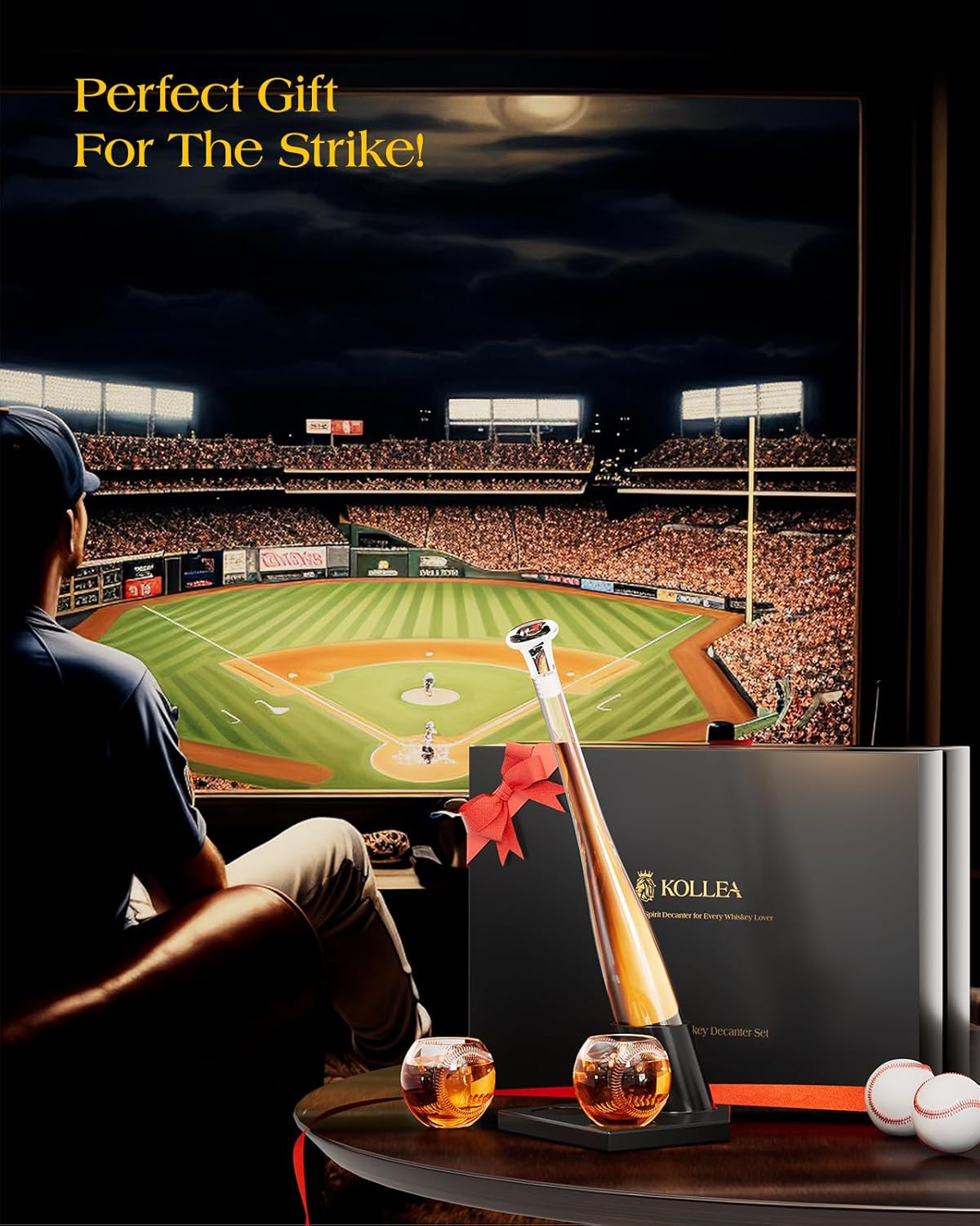 Baseball Gifts for Men, Kollea Whiskey Decanter Sets for Men, 20Oz Baseball Bat 